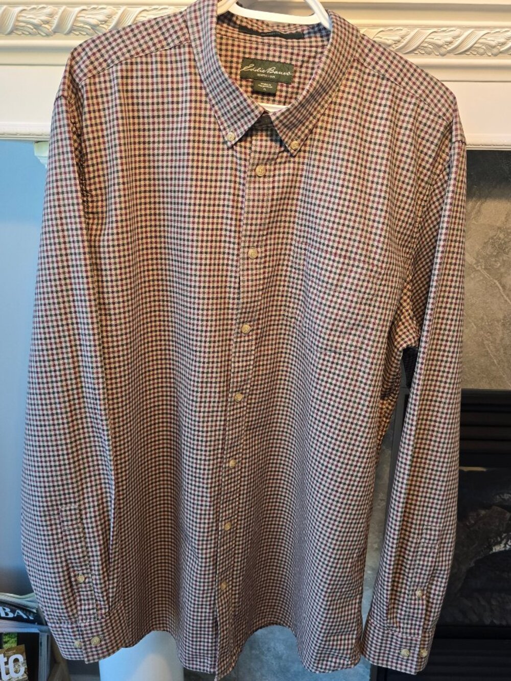 Eddie Bauer Men's XL Long-Sleeve Micro-Check Button-Down Shirt – 100% Cotton